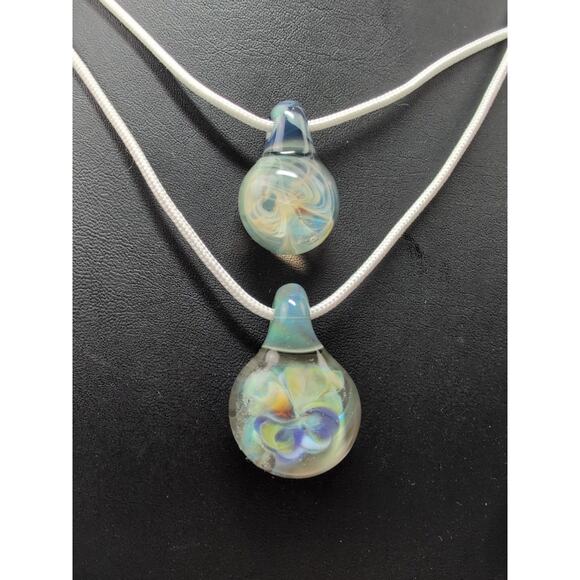 2 Handmade Borosilicate Glass Pendant Blue Implosion Lampwork Focal Bead Charm - Picture 1 of 8